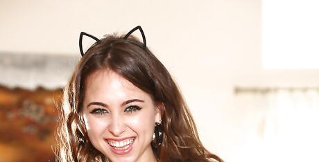 Very attractive american dark hair porn star Riley Reid in sexy undies deepthroating big dick and takes a cum blast on face 